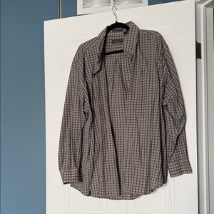 Van Heusen Navy and Tan Plaid Button-Down Shirt